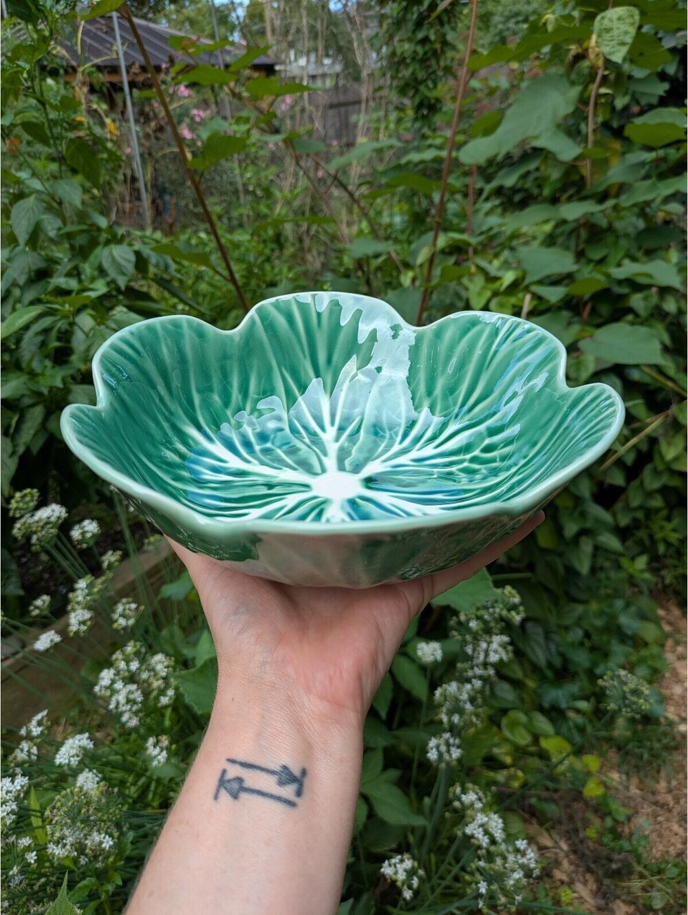 Brand New Cabbage Leaf 9.5" Bowl, Cottagecore Serving Bowl
